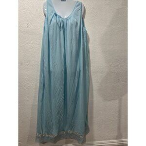 Vintage Montgomery Ward Peignoir Baby Blue Beige Lace Sheer Hem Sz XL 44-46